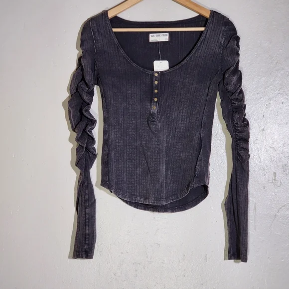 Free People Charcoal Long Sleeve Top - Picture 2 of 5